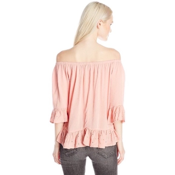 Blush Ruffled Off Shoulder Eyelet Embroidered Top - Picture 2 of 2